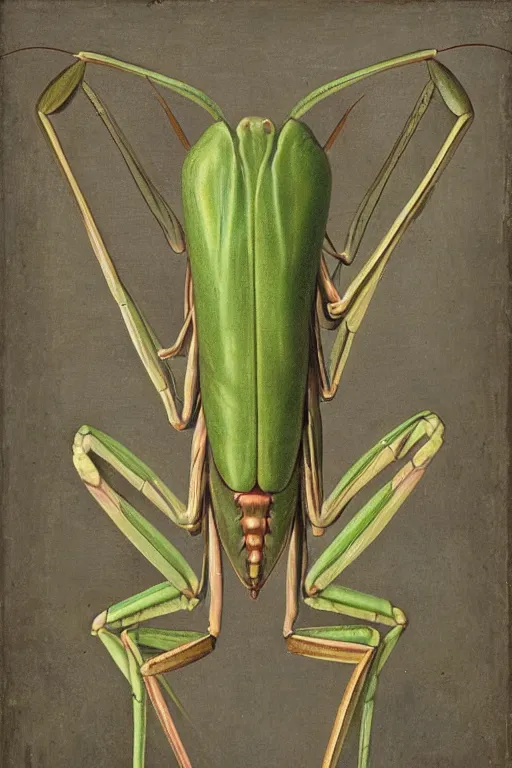 Image similar to praying mantis, renaissance portrait