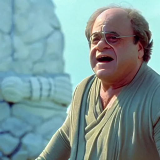 Prompt: movie still of Danny DeVito as Luke Skywalker