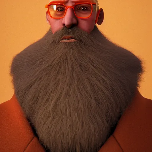 Image similar to bald man with an orange beard android, hyper detailed, digital art, trending in artstation, cinematic lighting, studio quality, smooth render, unreal engine 5 rendered, octane rendered, art style by klimt and nixeu and ian sprigger and wlop and krenz cushart