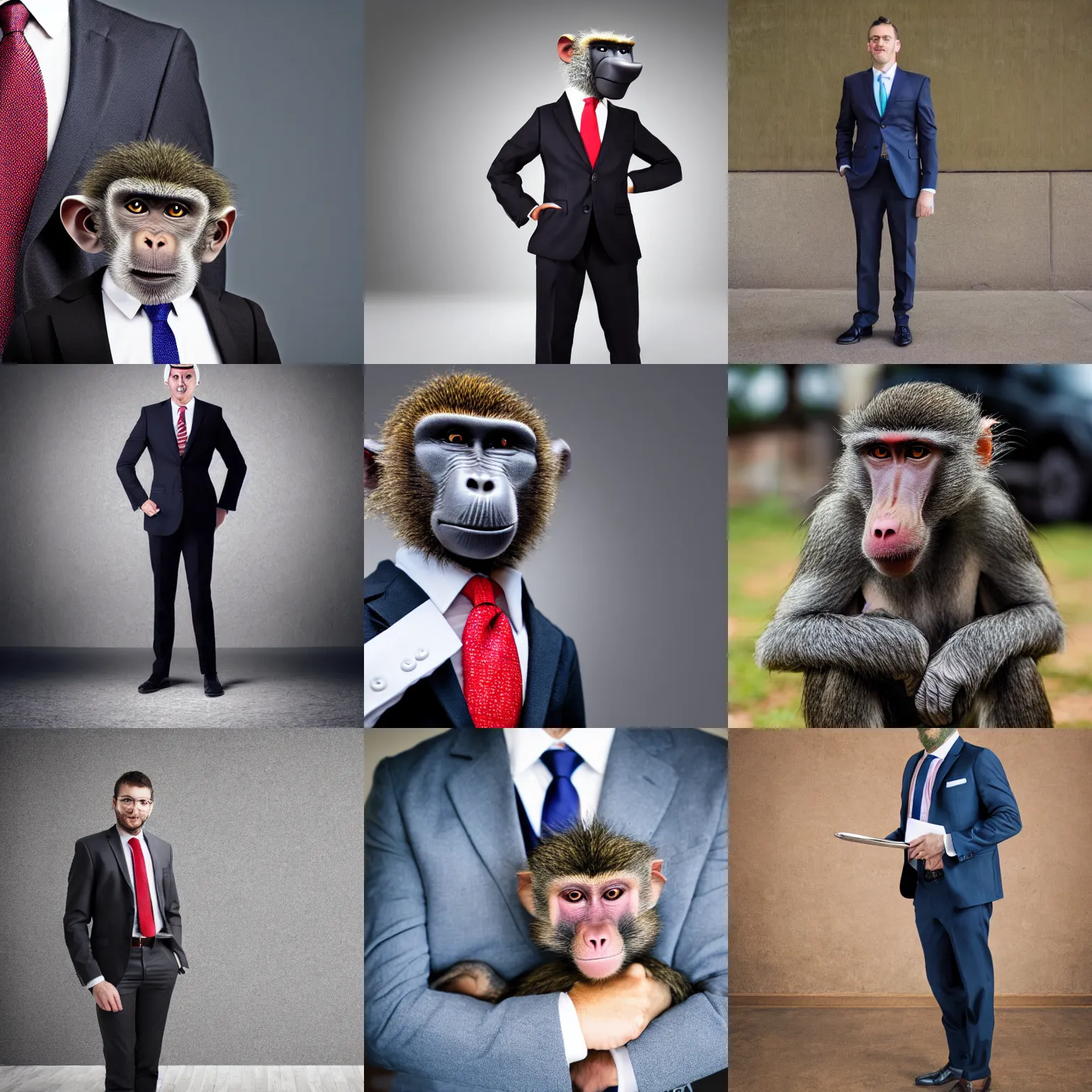 Image similar to baboon wearing a suit and tie, ready for a meeting, close business portrait