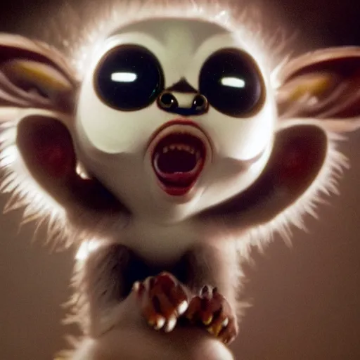 Image similar to screaming gizmo mogwai having a tantrum, intricate detail, beautiful aesthetic, photorealistic, award winning professional cinematic composition, volumetric lighting, 8 k