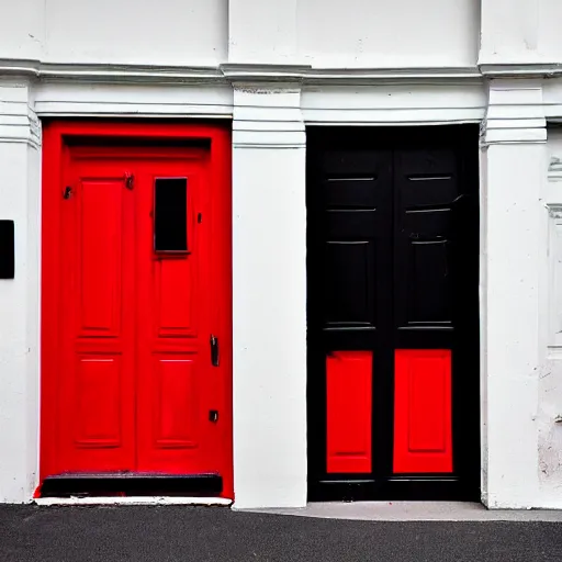 Image similar to an all black room with a glowing red door on the far side, surreal,