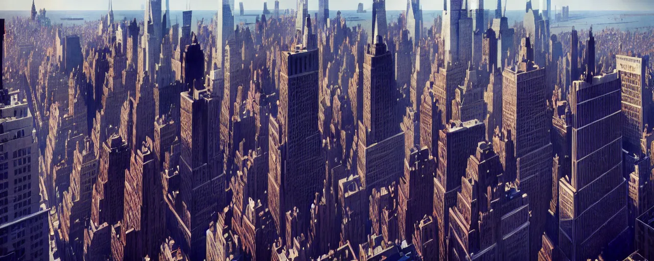 Prompt: photo of new york city center. aerial. architecture. trending on artstation. cgsociety. art by greg rutkowski and moebius