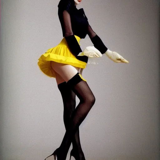 Image similar to elegant woman dressed up as pikachu, wearing stockings, modern photo by Annie Liebovitz