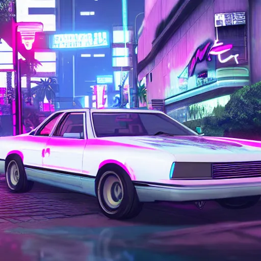 Image similar to vaporwave cyberpunk photorealistic grand theft auto 5