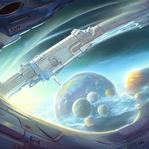 Prompt: Immense space ship in orbit above earth artwork by tyler edlin