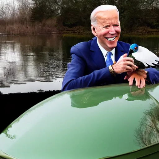 Image similar to Joe Biden holding a mallard duck