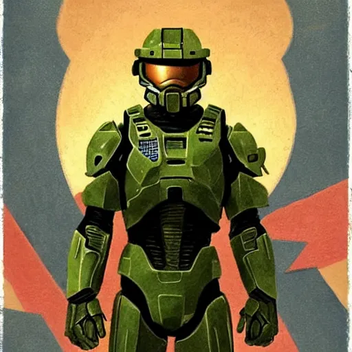 Prompt: master chief in the style of norman rockwell