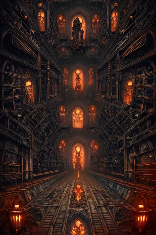 Image similar to steam necropolis, memento mori, gothic, neo - gothic, art nouveau, hyperdetailed copper patina medieval icon, philippe druillet, ralph mcquarrie, concept art, steampunk, unreal engine, detailed intricate environment, octane render, moody atmospheric, volumetric lighting