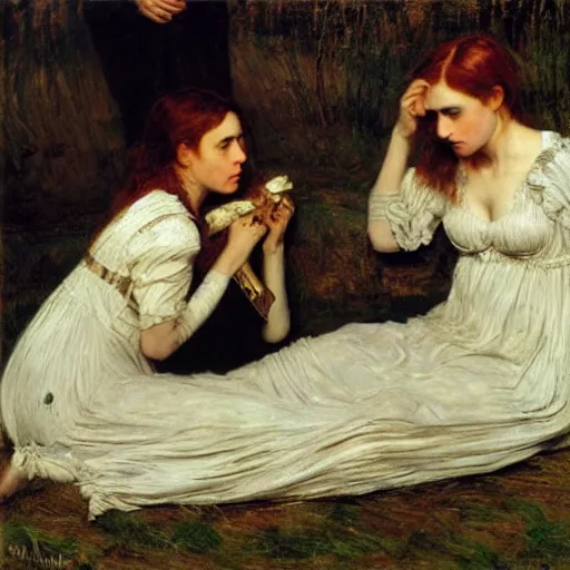 Prompt: by millais, painting, mummies, cannibals, vampires, 8 k, highly detailed,