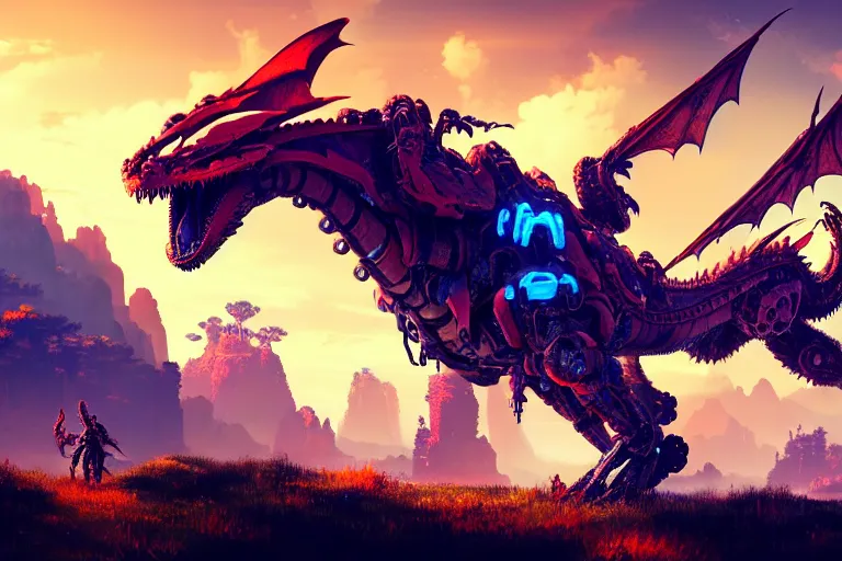 Image similar to dragon machine mecanical creature robot of horizon forbidden west horizon zero dawn bioluminiscence global illumination ray tracing hdr fanart arstation by ian pesty and alena aenami artworks in 4 k