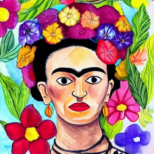 Image similar to painting of colorful wild flowers frida kahlo style in Watercolor