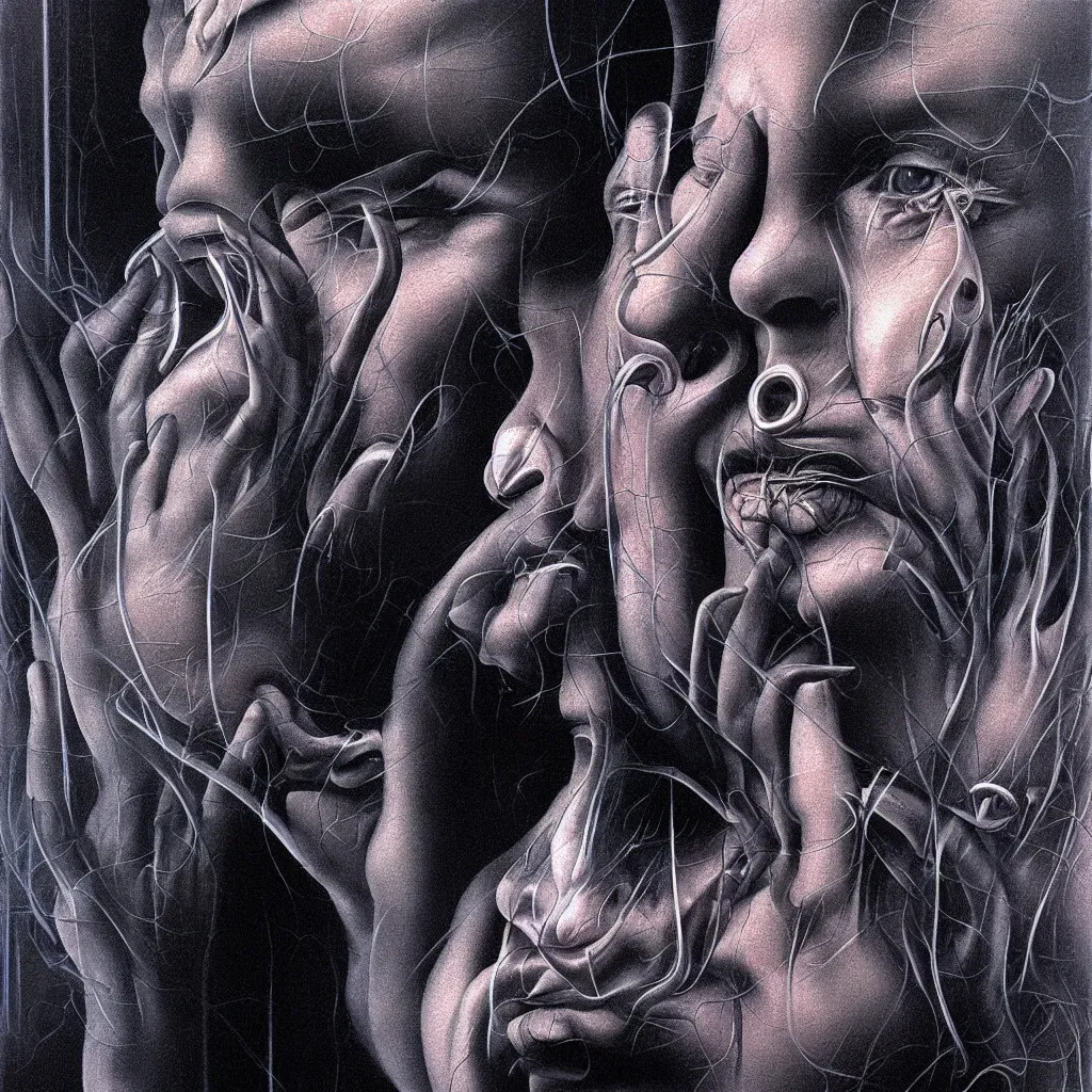 Image similar to portrait of bill hicks smoking in the style of hans giger, alex grey, lynchian atmosphere, film noir, concept art, art by kuvshinov ilya and zdislav beksinski and wayne barlowe