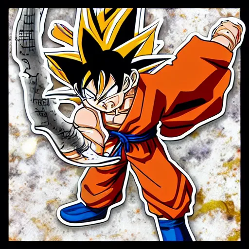 Image similar to die cut sticker, goku using gomu gomu no gatling by luffy, splatter paint