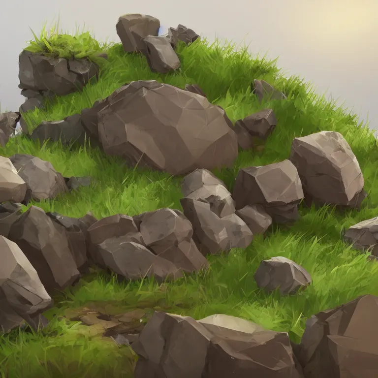 Image similar to a bunch of rocks with plants growing out of them, concept art by senior environment artist, polycount, plein air, 2 d game art, low poly