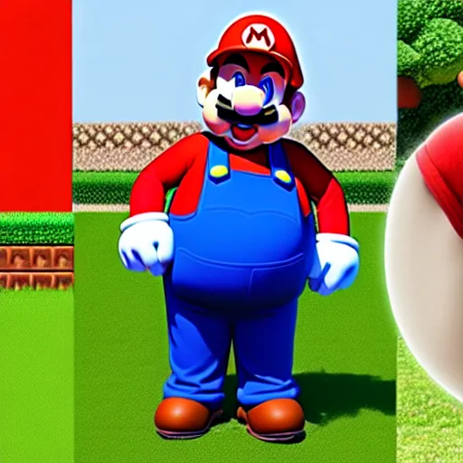 Image similar to real life big chungus dressed like mario, super mario with bunny ears, big chungus, fat bugs bunny, high resolution photo