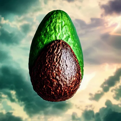 Image similar to a realistic avocado with jesus face on it, bizantine, hyperrealistic, extremely detailed, vivid, apocalyptic, volumetric illumination, 8 k, matte painting