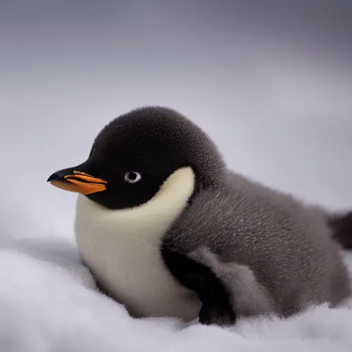 Image similar to baby penguin cuddling in a blanket, trending on artstation, national geographic, 4 k