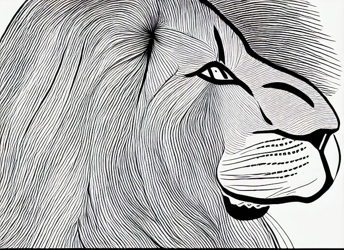 Prompt: single line drawing of a full lion. single line challenge. winner