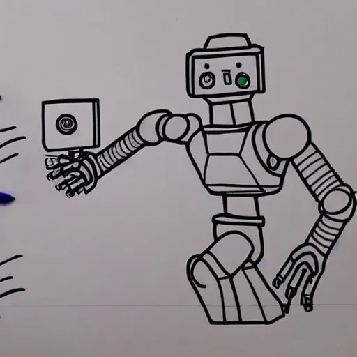 Prompt: a robot drawing pictures of humans