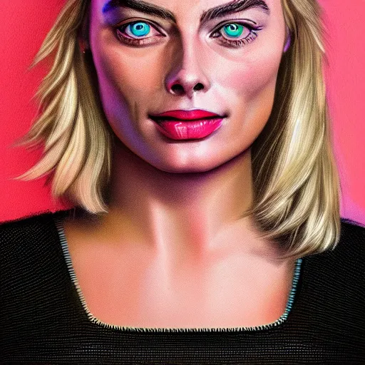 Image similar to 3 d neon art of margot robbie portrait, hyper detailed, 3 d render