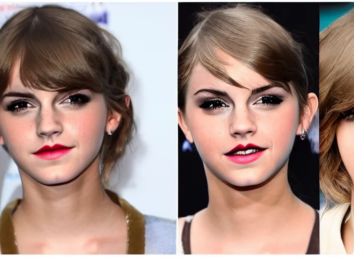 Image similar to emma watson and taylor swift and selena gomez swim together. perfect faces.