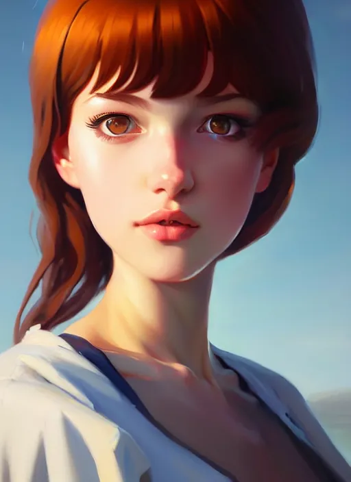 Prompt: a ultradetailed beautiful panting of a cute european young female, by ilya kuvshinov, greg rutkowski and makoto shinkai, trending on artstation