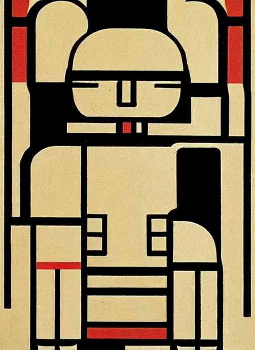 Prompt: warrior robots by Jan Tschichold, De Stijl, Constructivist