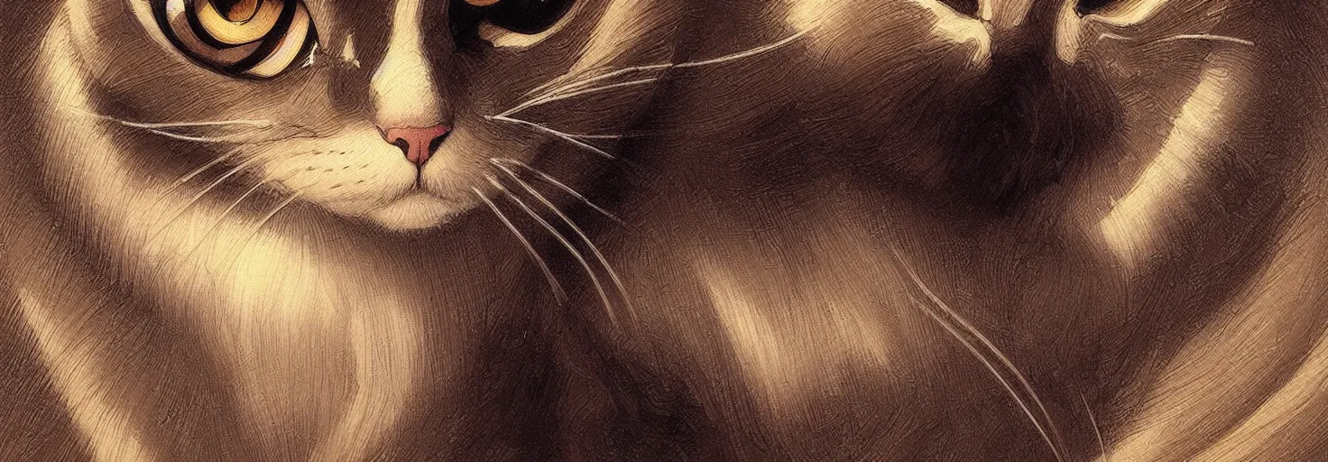 Image similar to beautiful cat with hundreds of spiral eyes, in acidic din, with soft light, symmetrical patterns, like leonardo da vinci sketches! j. c. leyendecker, greg rutkowski, artgerm