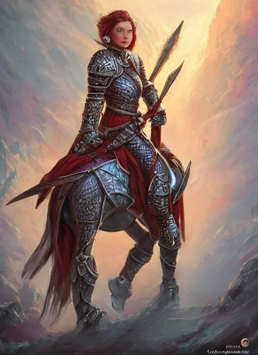 Image similar to female knight, ultra detailed fantasy, dndbeyond, bright, colourful, realistic, dnd character portrait, full body, pathfinder, pinterest, art by ralph horsley, dnd, rpg, lotr game design fanart by concept art, behance hd, artstation, deviantart, hdr render in unreal engine 5