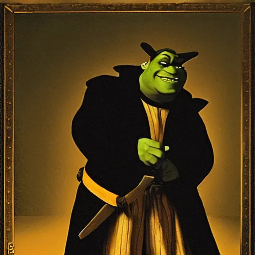 Prompt: The duke Shrek, artwork by Georges de La Tour