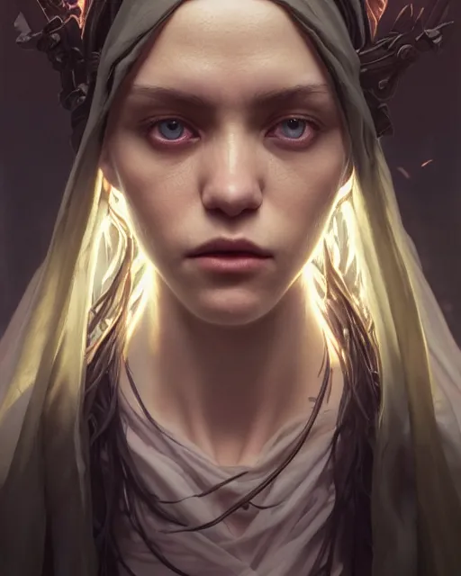 Image similar to highly detailed vfx - portrait of a witch, beautiful eyes, complex epic composition, unreal engine, greg rutkowski, only, once, people, makoto shinkai and louis van baerle, ilya kuvshinov, rossdraws, tom bagshaw, alphonse mucha, global lighting, detailed and complex environment, masterpiece