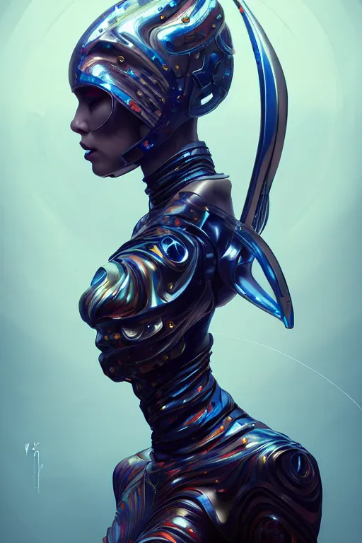 Image similar to a full body portrait of a sci fi futuristic fashionista fashion design by karol bak, james jean, tom bagshaw, rococo, sharp focus, trending on artstation, cinematic lighting, hyper realism, octane render, 8 k, hyper detailed, vivid, ultra detailed, highly detailed