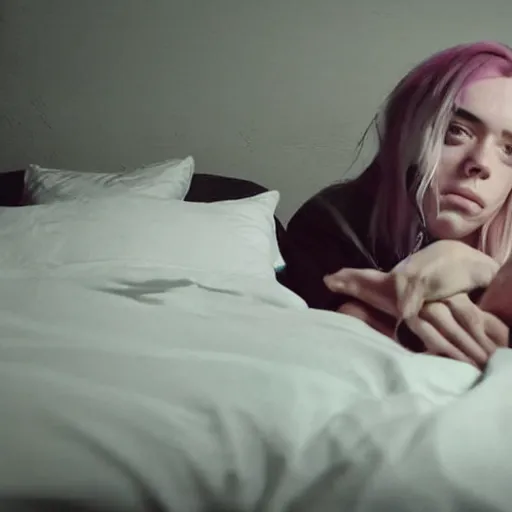 Prompt: pewdiepie lying in bed with billie eilish 4k