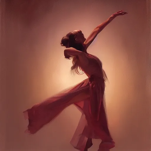 Image similar to oil painting dancer woman, with dancer men herb rose, by greg rutkowski, artstation