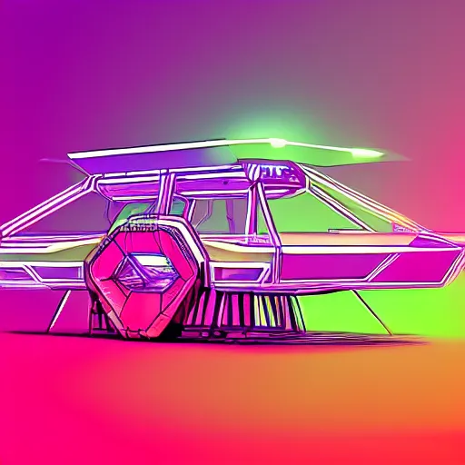 Image similar to synthwave wireframe intergalactic planetary future space vehicles that look super stylish. retrofuturism