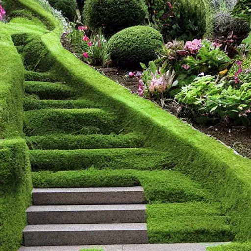 Prompt: lush garden stairs, penrose stairs