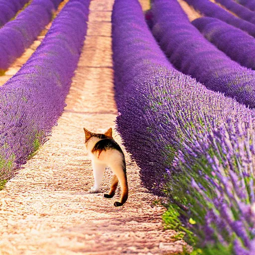 Image similar to lavender field in provence at sunset with a cat