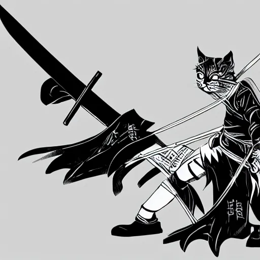 Prompt: Cat with a katana on his back, Demon slayer Anime artstyle, 40nm lens, 4k, masterpiece, trending on Artstation