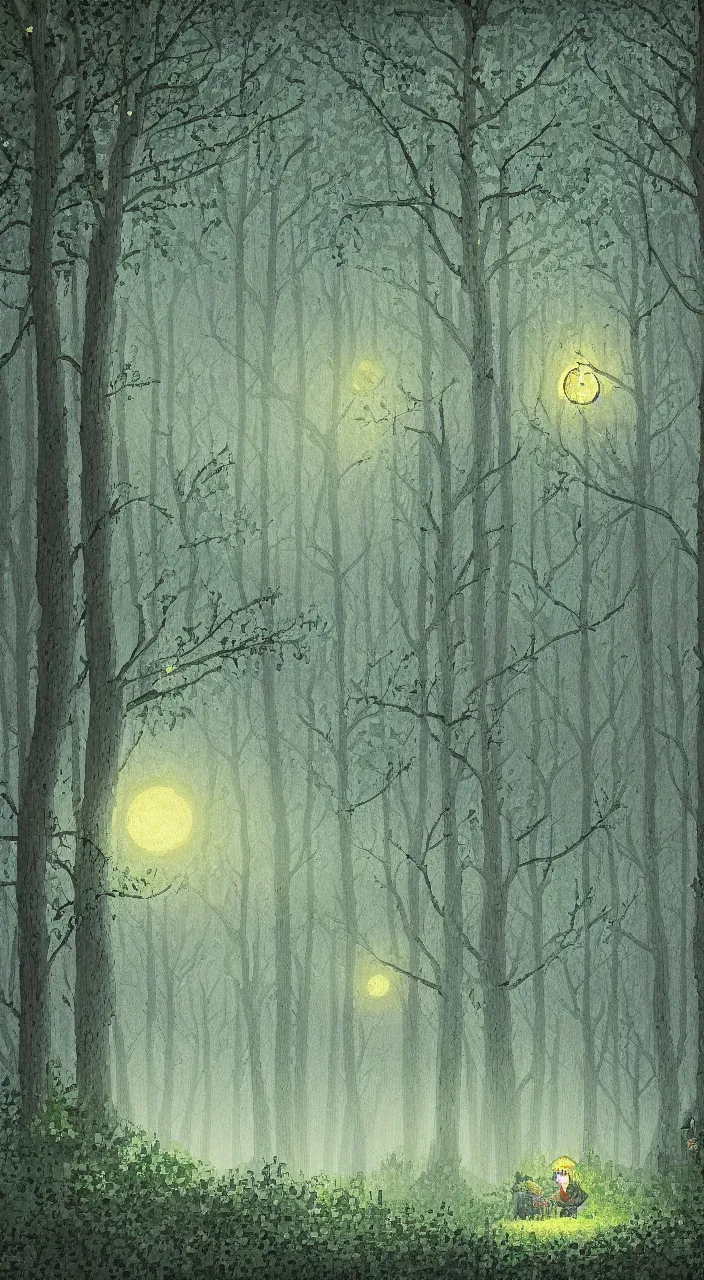 Image similar to dreamy night in the forest pixelart style, illustration, highly detailed