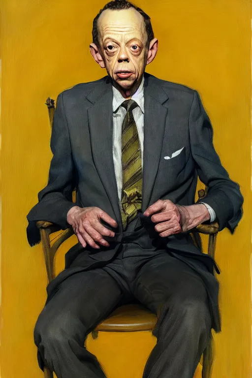 Image similar to portrait of don knotts sitting with full face full figure, in the style of disco elysium, expressionism, artstation, trending, andrew wyeth, jamie wyeth, john singer sargent,