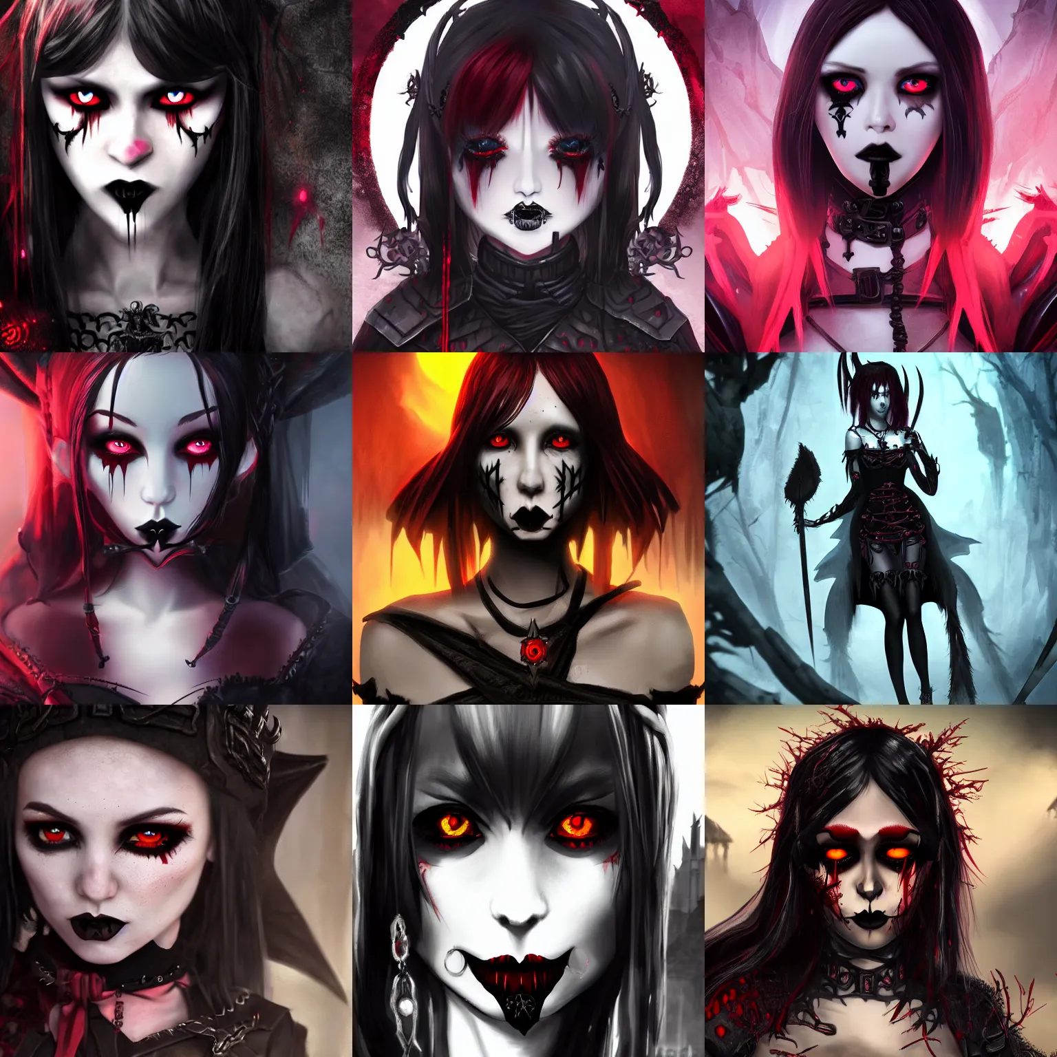 Prompt: A Dungeons and Dragons short, goth girl with crimson-red eyes, wearing a gothic dress, face close up, official media, beautiful, cinematic, detailed, high quality, 4K, epic, trending on artstation and behance