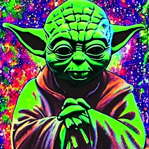 Prompt: Yoda on an acid trip