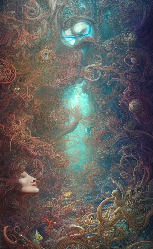 Image similar to a whirlwind of souls rushing inside the metaverse, gorgeous, great barrier reef, intricate, in the style of james jean, brian froud, hyperdetailed, sharp focus, intricate concept art, digital painting, ambient lighting, 4 k, hdt, artstation trending on gsociety, trending on artstationhq, hyper quality