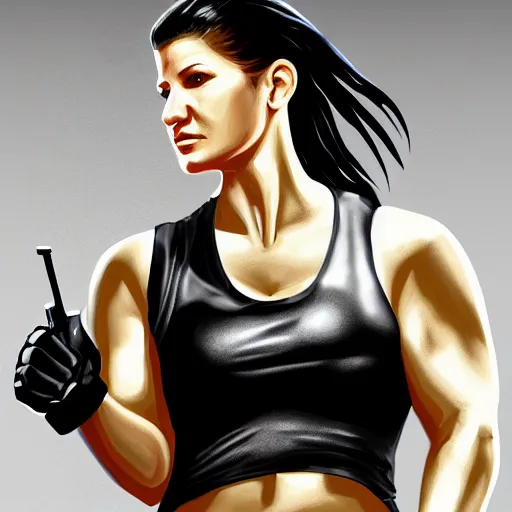 Prompt: digital painting gina carano with a cybernetic arm