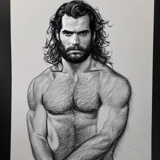 Prompt: portrait of henry cavill with a enormous bushy unkept beard, pencil drawing