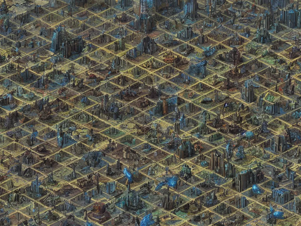 Prompt: A map of a warhammer 40k hive city, featured on ArtStation, realistic colors, viewed from very far away, Geometrically realistic