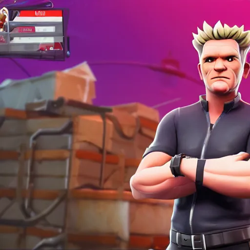 Prompt: gordon ramsay as fortnite character, gameplay screenshot