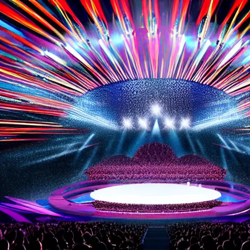 Prompt: eurovision stage design 2023 , ultra realistic , 8k , volumetric , IMAX , creative and super detailed