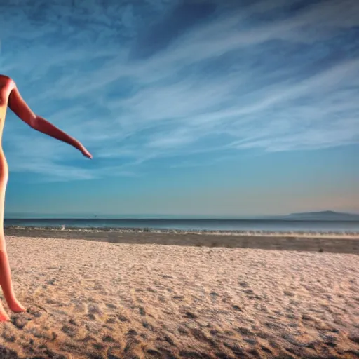Image similar to Jerma985 on the beach with tight bikini, hot, 4k, cinematic, sunset